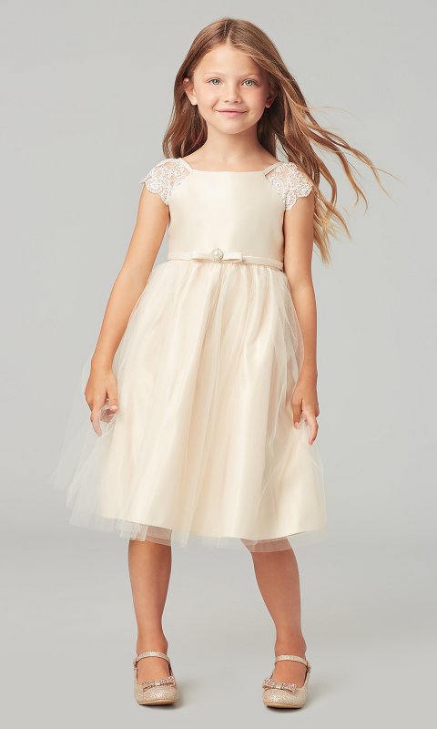 Cap-Sleeve Short Flower-Girl Dress with Bow SWK-SK621