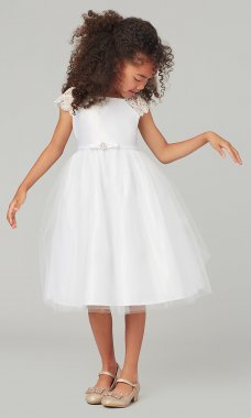 Cap-Sleeve Short White Flower Girl Dress SWK-SK621w