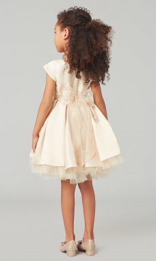 Cap-Sleeve Short Flower-Girl Dress with Chiffon Bow SWK-SK711