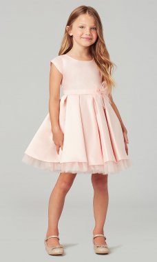 Petal Pink Short Cap-Sleeve Flower Girl Dress SWK-SK711p