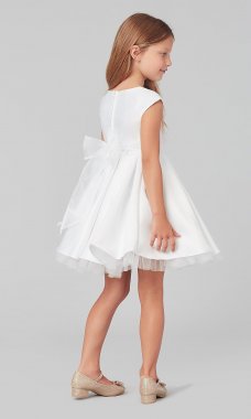 White Short Cap-Sleeve Flower Girl Dress SWK-SK711w