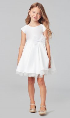 White Short Cap-Sleeve Flower Girl Dress SWK-SK711w