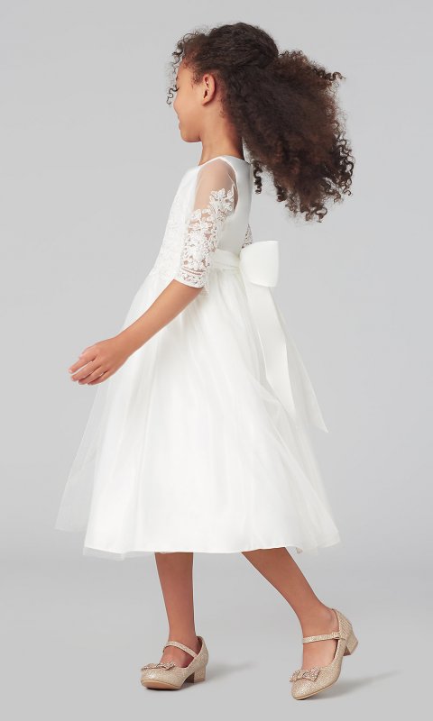 Off White Short Flower Girl Dress with Sleeves SWK-SK748w