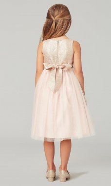 Short Tulle Flower-Girl Dress with Jacquard Bodice SWK-SK764