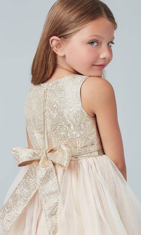 Champagne Gold Short Flower Girl Dress SWK-SK764c