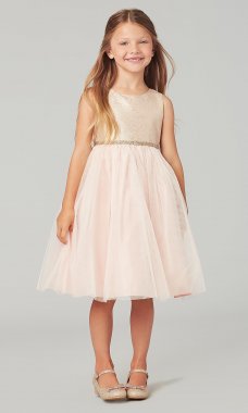 Short Tulle Flower-Girl Dress with Jacquard Bodice SWK-SK764