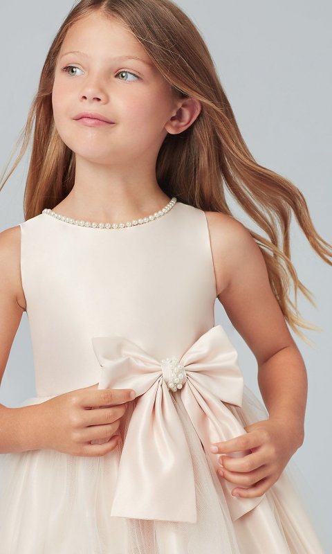 Short Champagne Flower Girl Dress with Bow SWK-SK781c