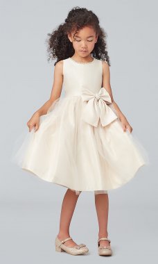 Short Champagne Flower Girl Dress with Bow SWK-SK781c