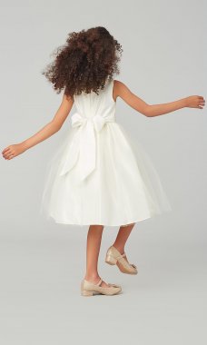 Short Ivory Sleeveless Flower Girl Dress with Bow SWK-SK781i