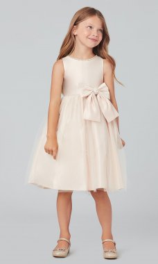 Short Satin-Bodice Flower Girl Dress with Bows SWK-SK781