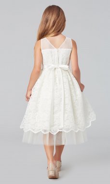 Ivory White Sleeveless Lace Short Flower-Girl Dress SWK-SK798