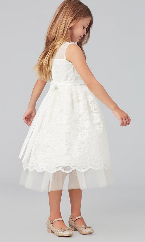 Ivory White Sleeveless Lace Short Flower-Girl Dress SWK-SK798