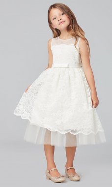 Ivory White Sleeveless Lace Short Flower-Girl Dress SWK-SK798