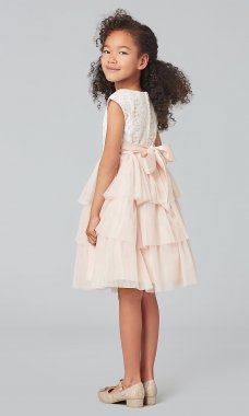 Short Cap-Sleeve Flower Girl Dress with Tiered Skirt SWK-SK800