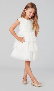 Off White Short Tiered Flower Girl Dress SWK-SK800w