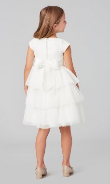 Off White Short Tiered Flower Girl Dress SWK-SK800w