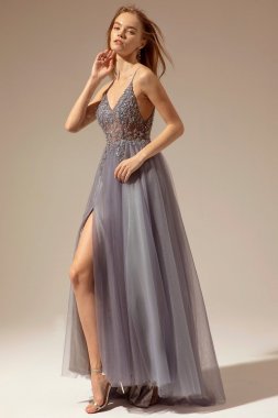 Spaghetti Straps Long Prom Dress With Slit E202283459