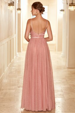 A Line Long Bridesmaid Dress with Ruffles E202283456