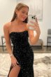 Black Strapless Sequins Prom Dress with Slit E202283453