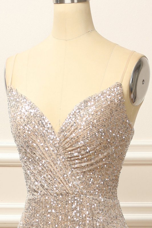 Silver Sequins Long Prom Dress with Slit E202283454