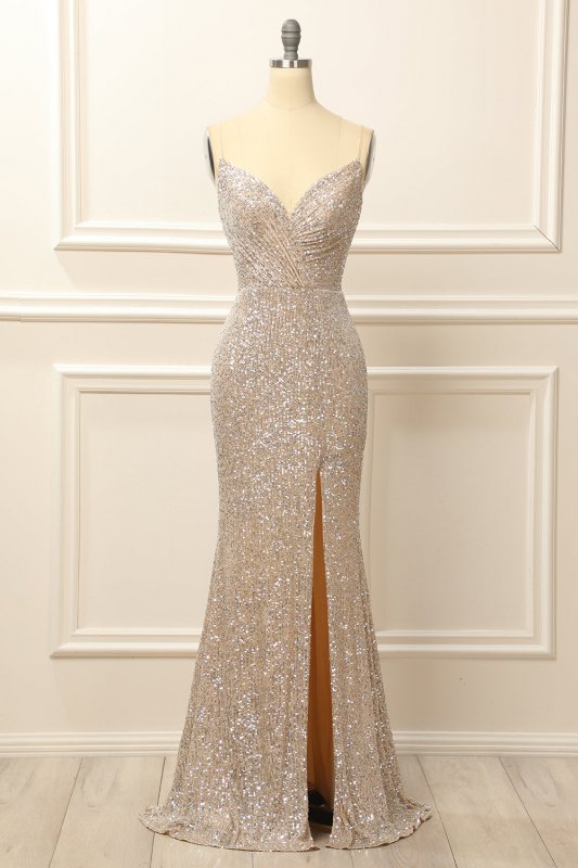 Silver Sequins Long Prom Dress with Slit E202283454