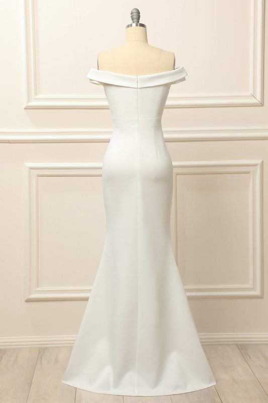 Mermaid Off the Shoulder White Wedding Dress E202283849