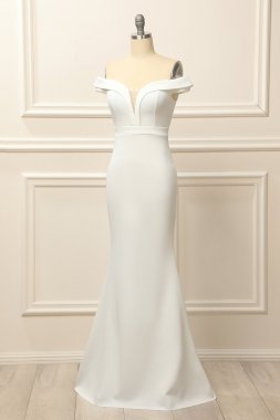 Mermaid Off the Shoulder White Wedding Dress E202283849