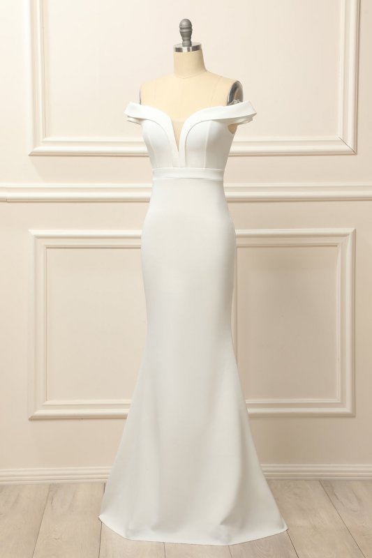 Mermaid Off the Shoulder White Wedding Dress E202283849