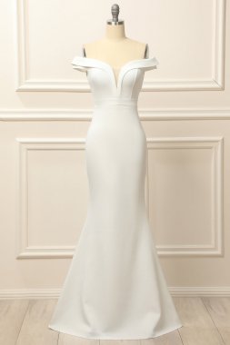 Mermaid Off the Shoulder White Wedding Dress E202283849