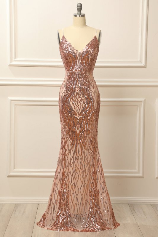 Black and Gold Sequins Long Prom Dress E202283462