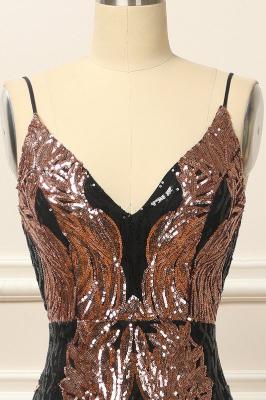 Black and Gold Sequins Long Prom Dress E202283462