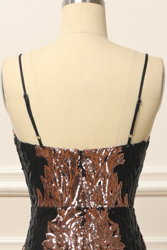 Black and Gold Sequins Long Prom Dress E202283462