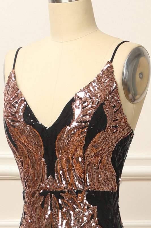 Black and Gold Sequins Long Prom Dress E202283462