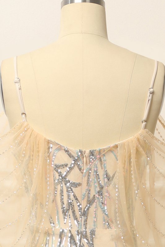 Mermaid Off the Shoulder Apricot Prom Dress with Sequins E202283848