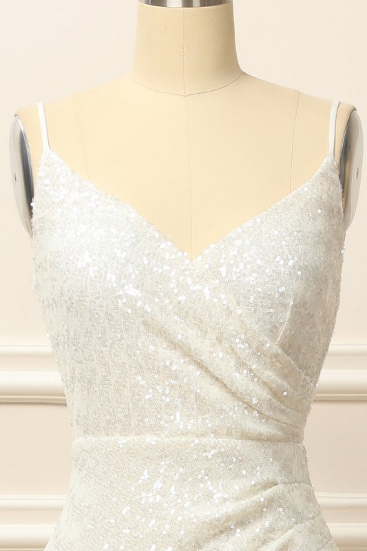 Apricot Sequins Ruched Long Prom Dress with Slit E202283782