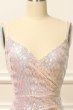 Apricot Sequins Ruched Long Prom Dress with Slit E202283782