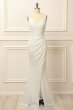 Apricot Sequins Ruched Long Prom Dress with Slit E202283782