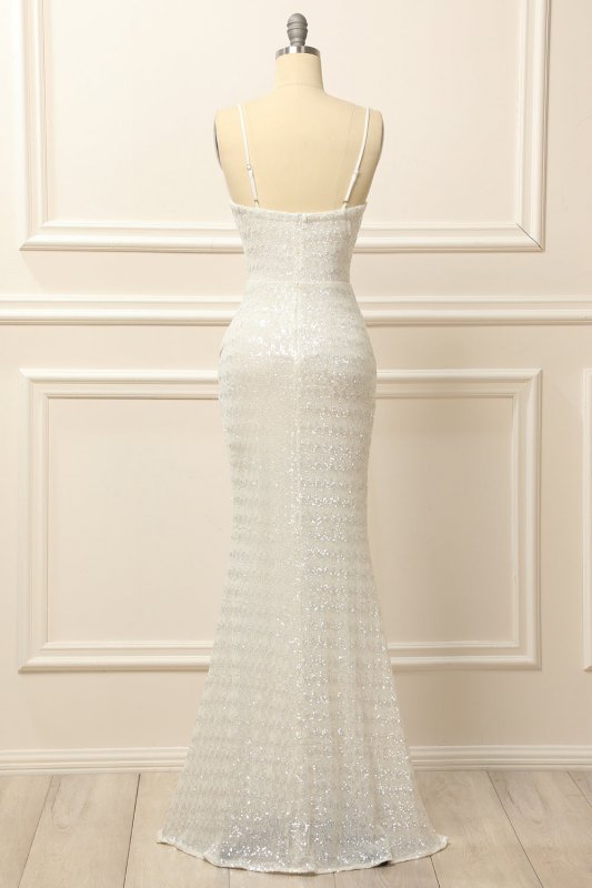 Apricot Sequins Ruched Long Prom Dress with Slit E202283782