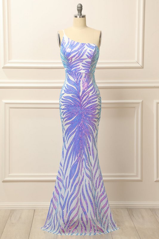 Glitter Purple One Shoulder Sequins Prom Dress E202283461