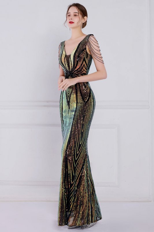 Black Sheath Sequins Prom Dress with Fringes E202283846