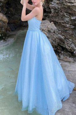 Sky Blue A-line Sparkly Prom Dress E202283843