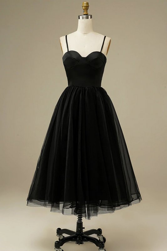 Tulle A-line Midi Simple Prom Dress E202283841