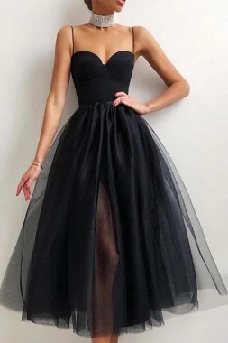 Tulle A-line Midi Simple Prom Dress E202283841