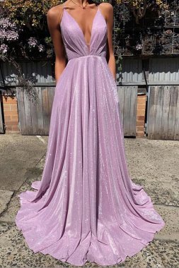 Purple V-neck Sparkly Prom Dress E202283784