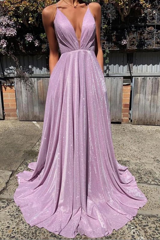 Purple V-neck Sparkly Prom Dress E202283784