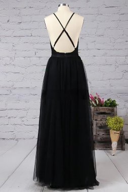 Black Deep V-neck Tulle Prom Dress E202283833