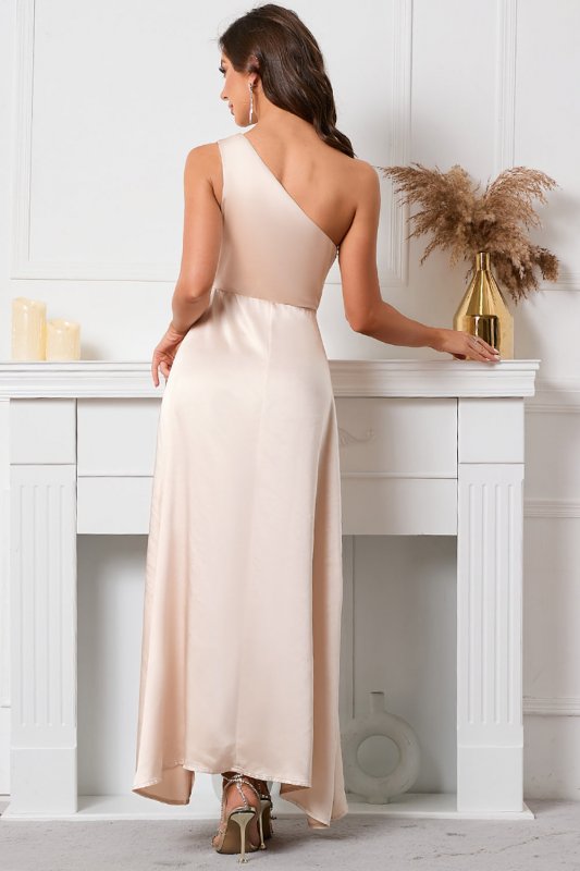 Champagne One Shoulder Sleeveless Prom Dress E202283787