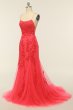 Coral Backless Long Prom Dress with Appliques E202283786