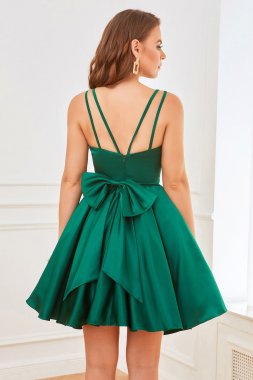 Green Satin Short Prom Dress E202283482