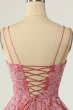 A Line Spaghetti Straps Blush Short Homecoming Dress with Appliques E202283479